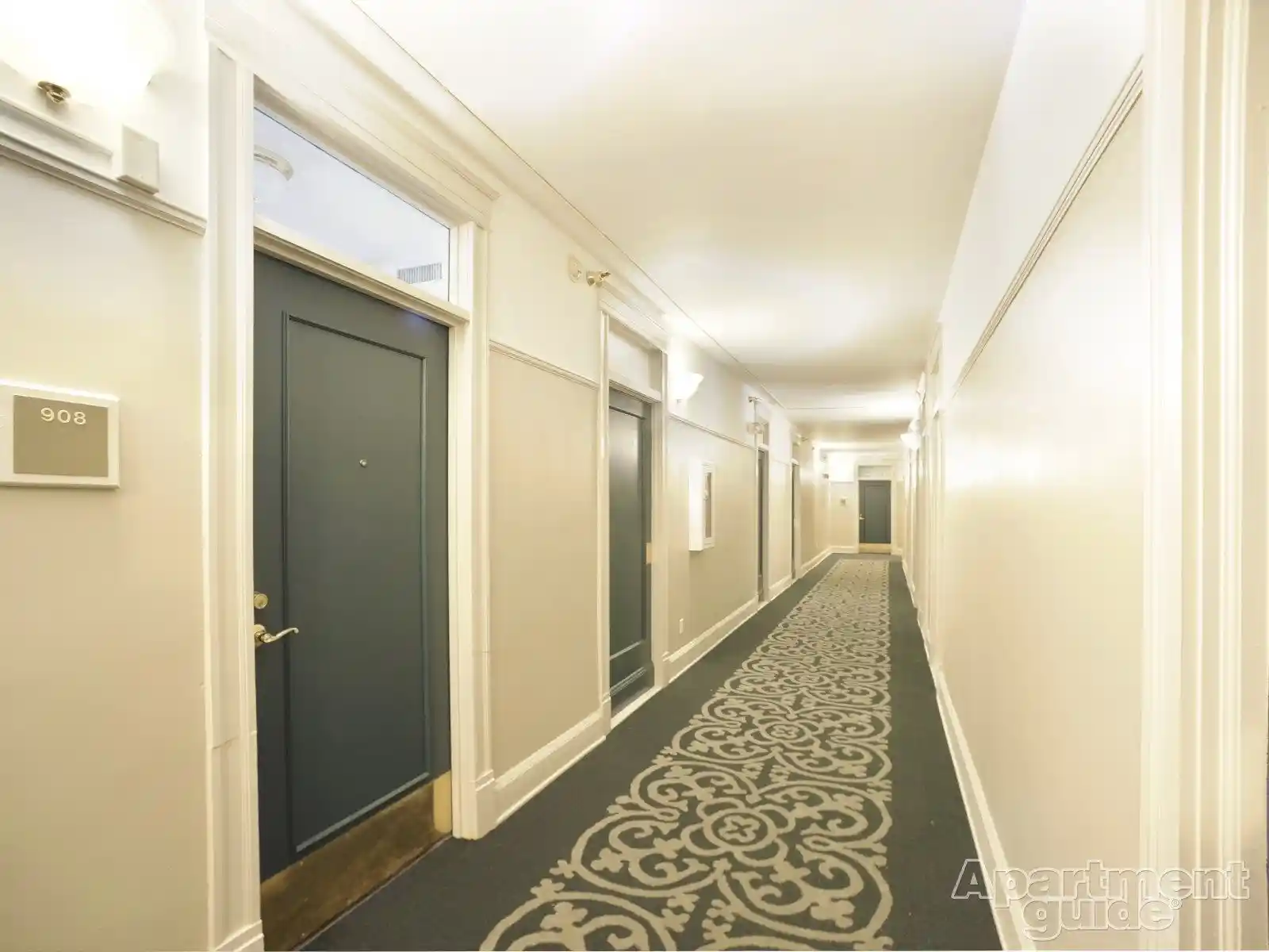 Freshly painted apartment complex hallway